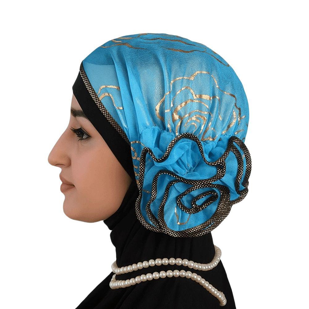 Bronzing Flower Women's Hat Elastic Casual Hair Bonnets African Turban Caps Four Seasons
