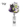 Acrylic Id Badge Reel Halloween Retractable Reel, Ghost Black Cat And Pumpkin Design, Decorative 360 Degree Rotating ID Holder for Nurses Office Staff