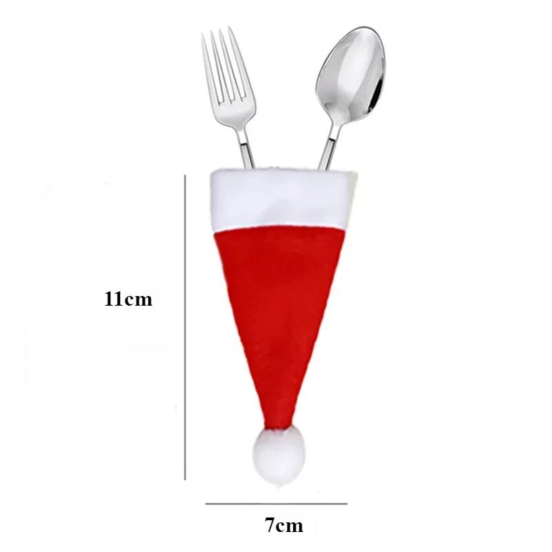Мини Рождественский Чехол для Столовых Приборов Шапка Санты Набор Нож Вилка Ложка Карманы Сумки Декор Организатор Столовой Посуды для Праздничного Ужина