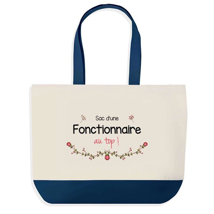 Tote bag - PLANETEE - Fonctionnaire au Top - fond bleu - coton 40 x 45 cm - grand format