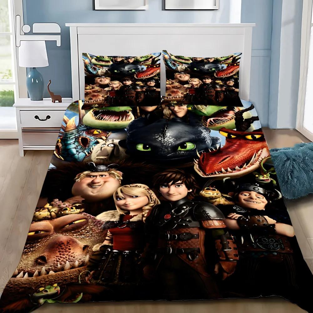 Duvet Cover Pillowcase Bedding Set Funny T-Toothless Adult Boy Girl Bedroom Decoration Children Gift Single Double Large Size
