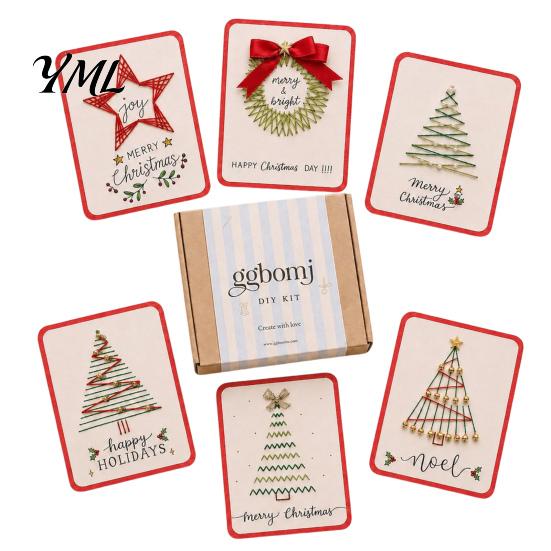 Winter Holiday Creative Projects Merry Christmas DIY Card Kit, Embroidery Stitching Greeting Handmade Crafts Set with Tree Design, Beginner-Friendly