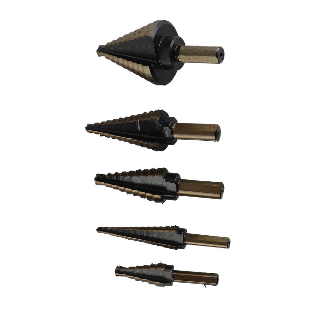 5pcs Step Drill Bit Set with Center Punch High Speed Steel Step Drill Bit for Hole Drilling