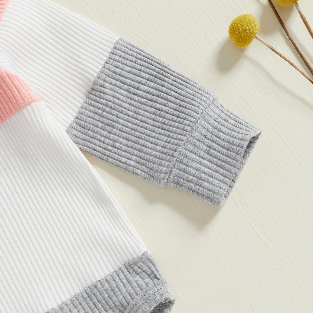 Осенние наряды для девочек, ребристый контрастный цвет, длинный рукав, комбинезон, длинные штаны, комплект из 2 предметов одежды