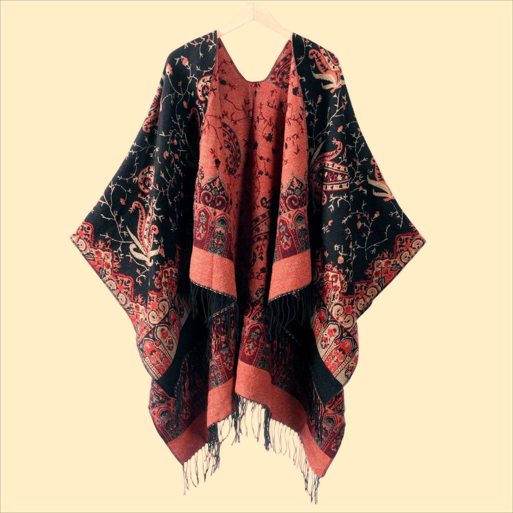 Shawl Imitation Cashmere Knitted Scarf Split Fork Oil Painting Cape Cloak Outside