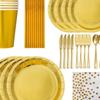 Набор золотой посуды для вечеринки: Тарелки, стаканы, трубочки и блюда для торта цвета розового золота
