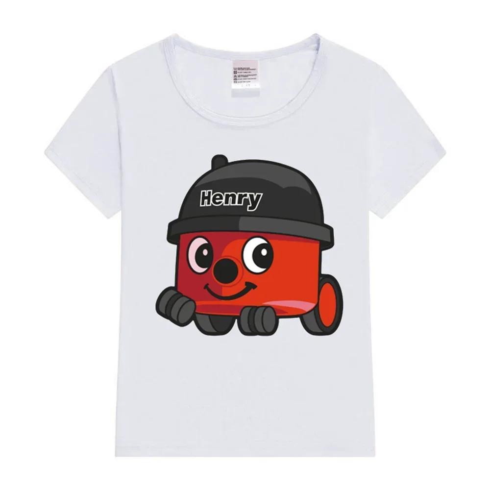 Детская футболка Henry Hoover Летняя детская футболка Футболка с принтом Топы для девочек и мальчиков Белая с коротким рукавом Дикая футболка Милая мультяшная футболка с машиной