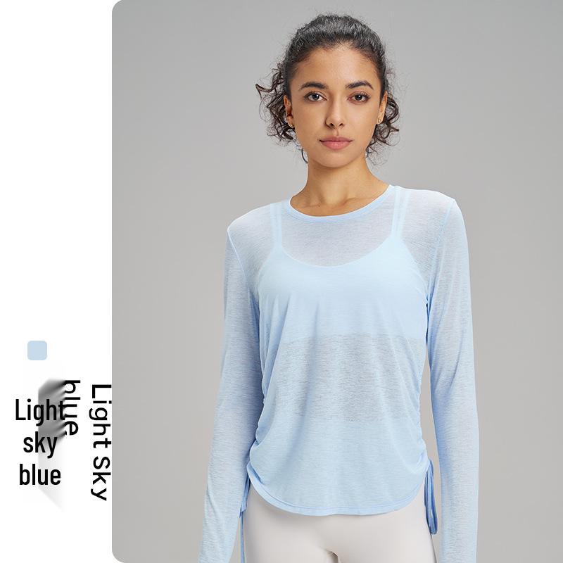 Женский сетчатый топ для йоги с длинным рукавом, быстросохнущий - Дышащая, прозрачная, свободная футболка для фитнеса