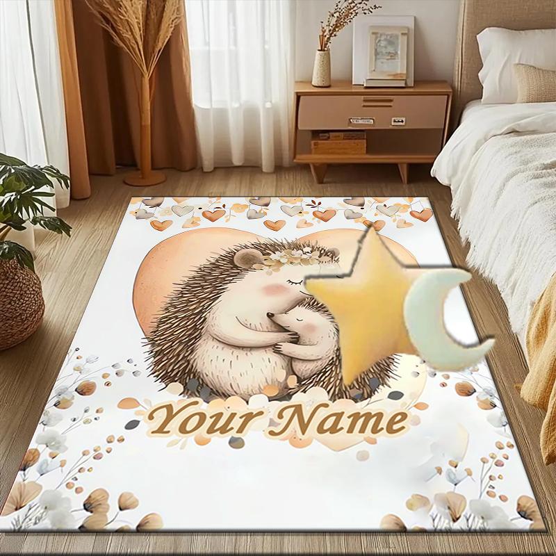 1PC Custom Name Heartfelt Hedgehog Hugs Theme Floor Mat Ideal for Living Room, Game Rooms, Office, Bedroom Floor Mat Playful Design