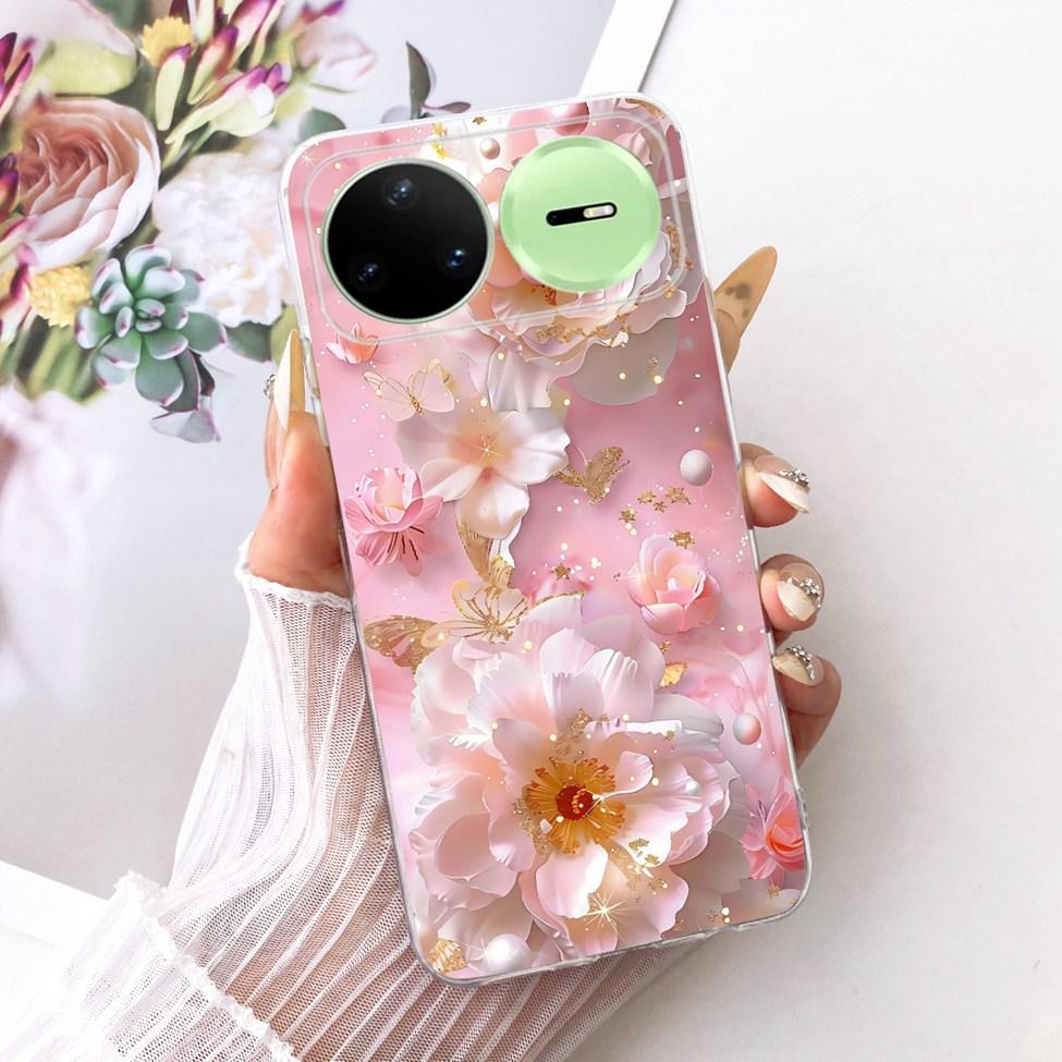 Прозрачный чехол-крышка для Huawei Nova 15 Pro, милый котик, модные цветы, роскошный окрашенный корпус для Huawei KLE-AL00U