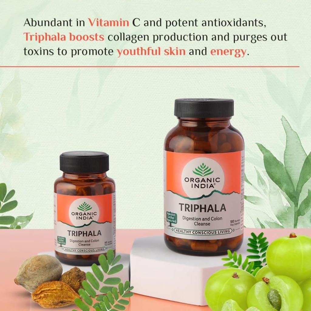 Organic India Triphala Capsules 60 Caps Pack of 2 for Digestive Health Gut Comfort and Wellness