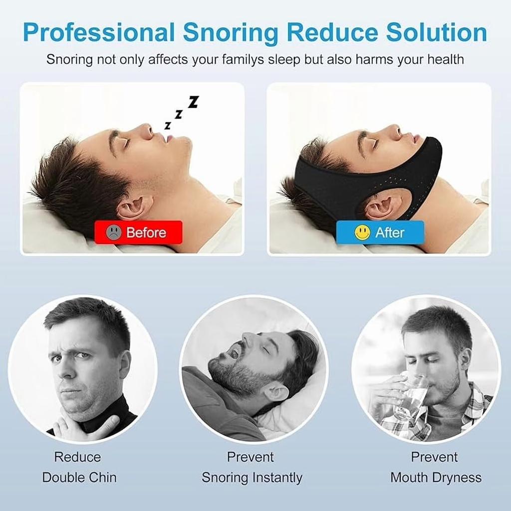 Anti Snoring Chin Strap for Sleeping, Adjustable Jaw Support Strap with Breathable Fabric, Simple Mouth Closure Snoring Solution for Women and Men