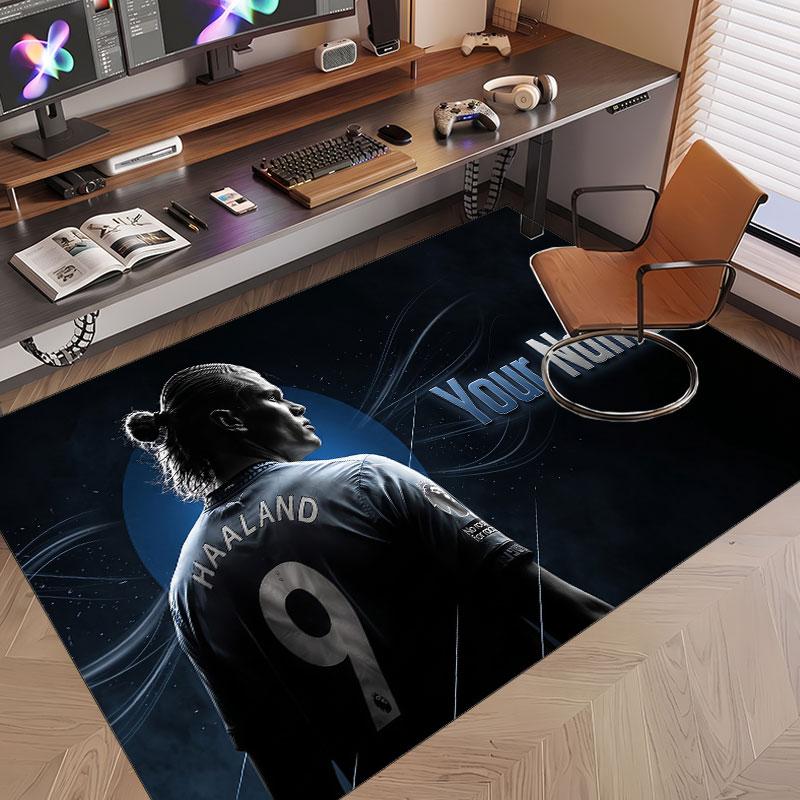 Custom Rug Erling Haaland Pattern Print Name Text Soft Non‑Slip Floor Carpet for Home Indoor Decoration