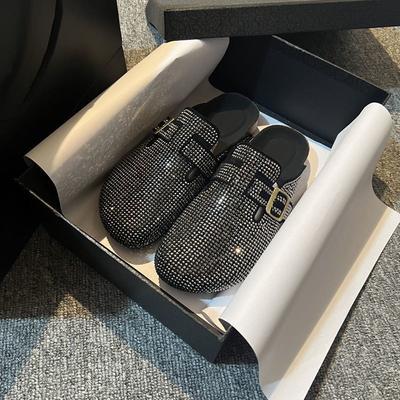 Толстая подошва плоская подошва удобные ленивые на одной педали Birkenstocks сумка со стразами головка половина тапочек женские носить летом и осенью новые