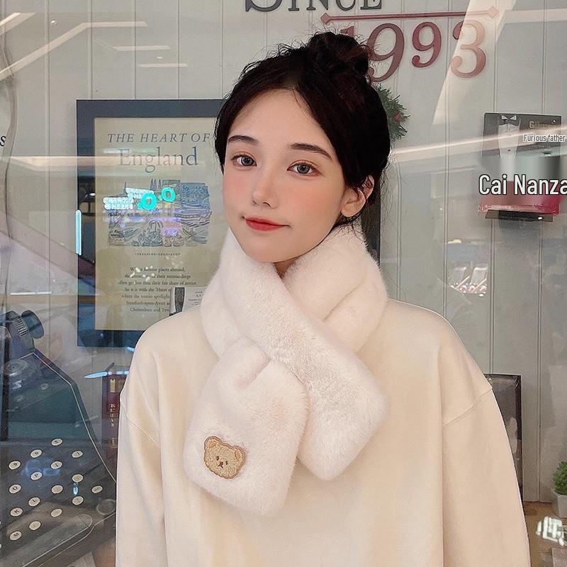 Korean Style Cute Little Bear Faux Rabbit Fur Scarf - Warm, Cozy & Cold-Resistant