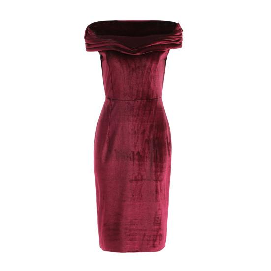 Sumer Evening Dress Off Shoulder Strapless Velvet Skinny Sheath Solid Color Sleeveless Backless Cocktail Party Prom Midi Dress