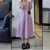 Early Summer 2024 French-Style Purple Puff Sleeve Dress for Women - Slimming Waist, Gentle Style
