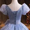 Banquet evening dress 1011 new summer blue temperament elegant vocal art test solo annual meeting host dress woman