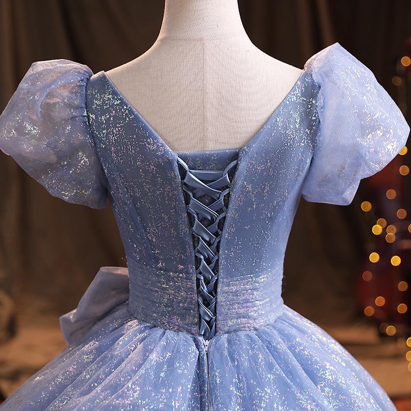 Banquet evening dress 1011 new summer blue temperament elegant vocal art test solo annual meeting host dress woman