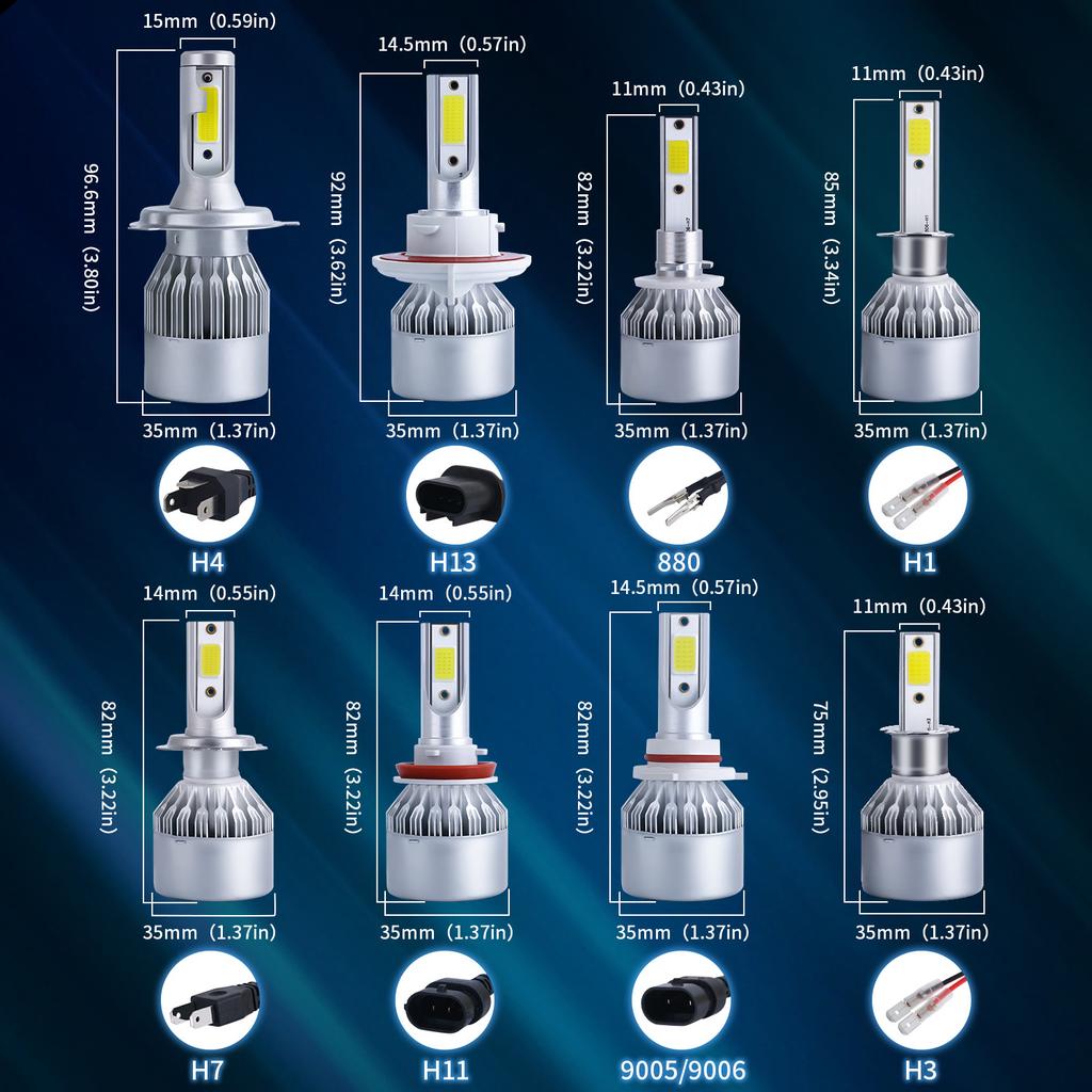 2x H7 LED H11 H4 Hi/Lo H1 H3 H8 HB1 HB3 HB4 HB5 HIR2 H13 H27 9005 9006 Лампы для автомобильных фар 3000K 6000K 8000K COB C6 автомобильные фары
