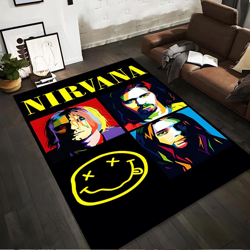 Nirvana band portrait colorful design Non-slip rug suitable for living room and bedroom sofas