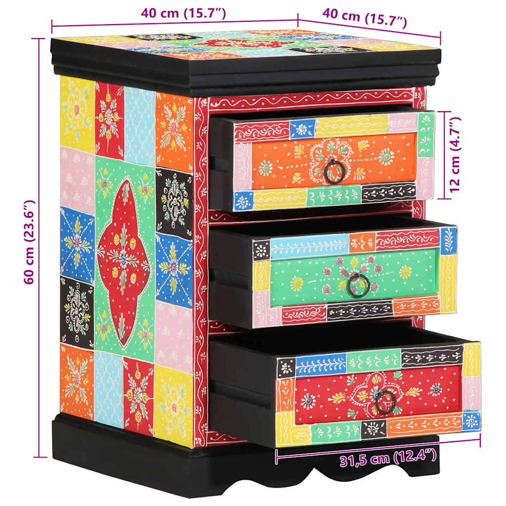 Multi Color Drawer Cabinet 40 x 40 x 60 cm Solid Mango Wood