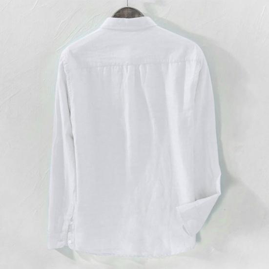 Men Autumn Shirt Solid Color Single-breasted Buttons Cardigan Long Sleeve Turn-down Collar Soft Wear-resistant Pocket Spring Shirt Daily Clothes