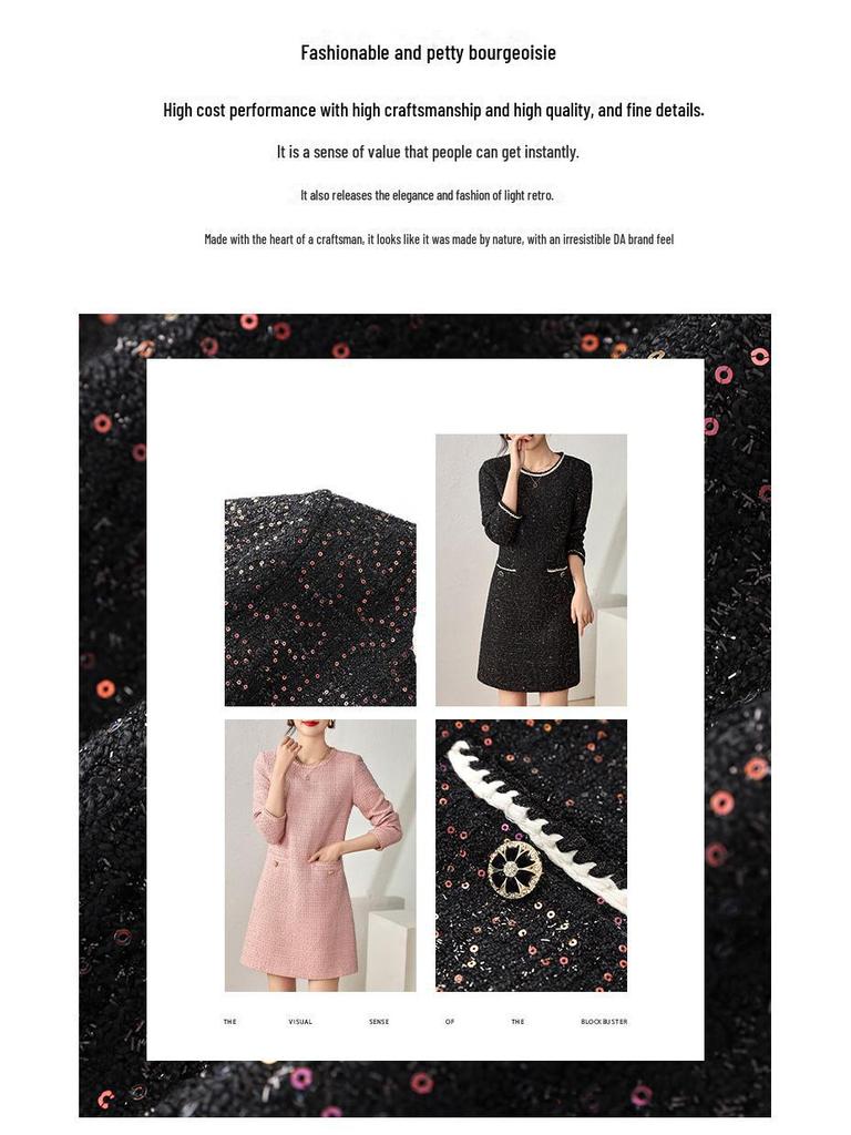 Winter Celebrity Sequin Tweed Dress for Women