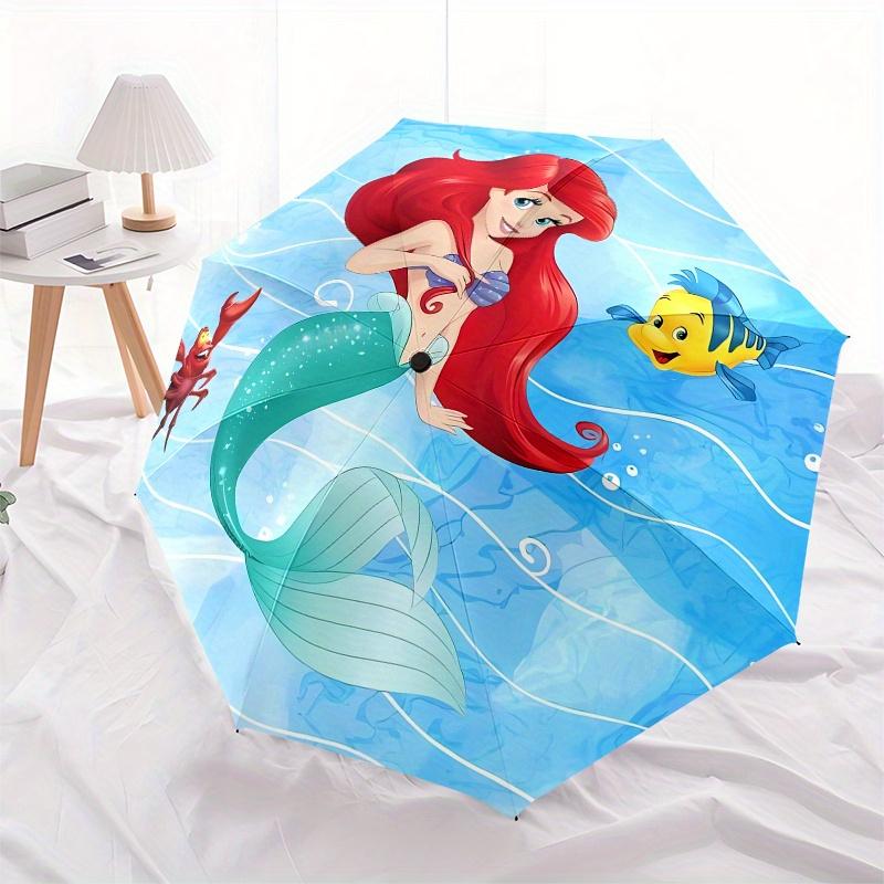 Disney Mermaid,Flounder,Sebastian Manual Opening and Closing Umbrella, 29-Rib Reinforced Folding Design, Lightweight
