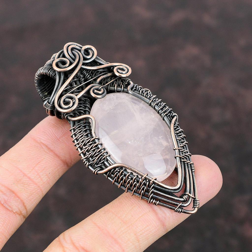 Rose Quartz Pendant Copper Wire Wrapped Pendant Gemstone Jewelry Handmade Pendant Rose Quartz Copper Jewelry For Gift Latest Design Pendant