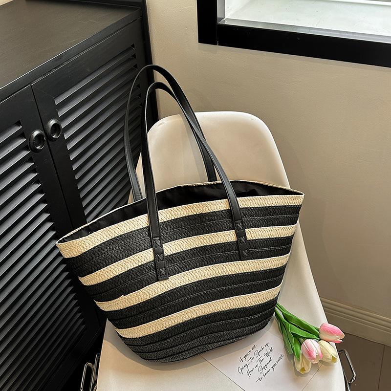 Соломенная сумка большой вместимости, женская новая сумка-тоут на плечо в стиле кэжуал для отпуска, плетеная пляжная сумка