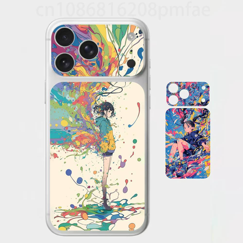 Стильный Чехол-Арт с Потоком Цвета и Исцелением для iPhone 17 Pro/Max, Защитная Наклейка на Заднюю Панель и Рамку Камеры (Не чехол)