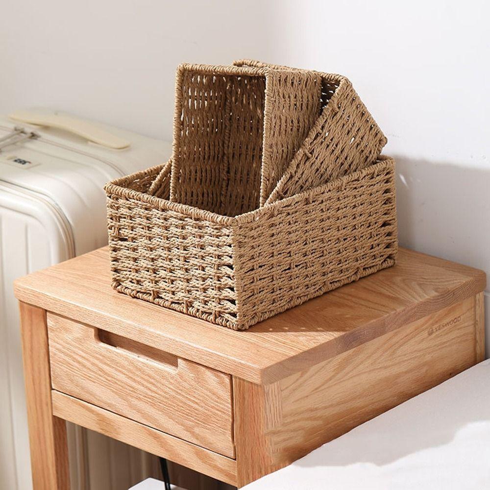 Large Capacity Woven Storage Basket Rectangular Snack Storage Box Cosmetics Storage Box for Home