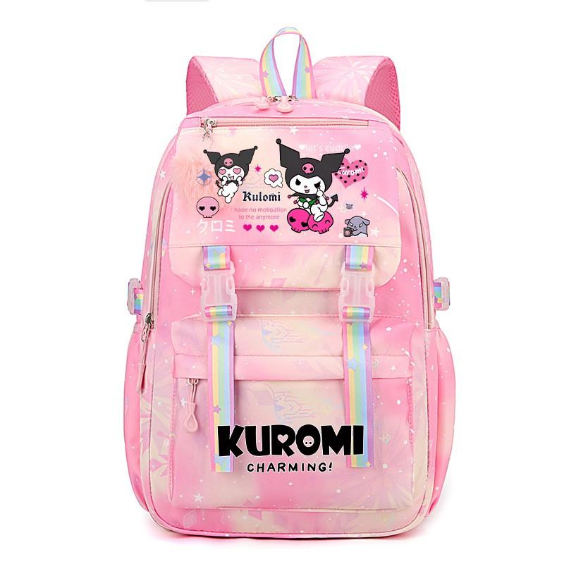 Kuromi School Backpack Girls Teens Lightweight Large Capacity 13-inch Laptop Compatible Nylon Daypack
