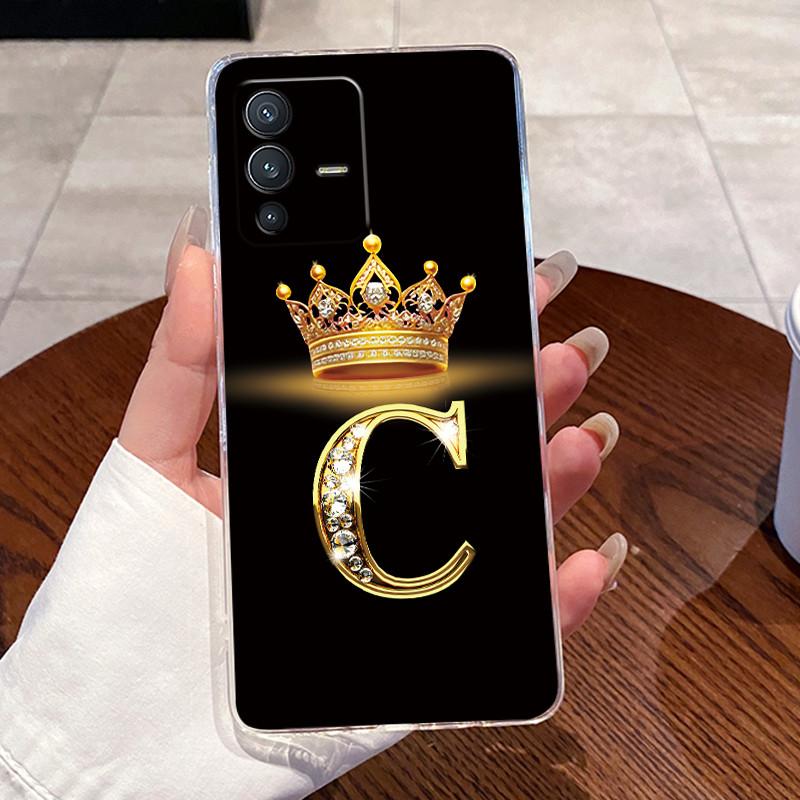 Для Vivo V23 Pro Новый Корона Буква Розовый Блестящий От А до Я Чехол для Телефона для Пары Для Vivo V23 Pro Прозрачный ТПУ Ударопрочный Мягкий Чехол