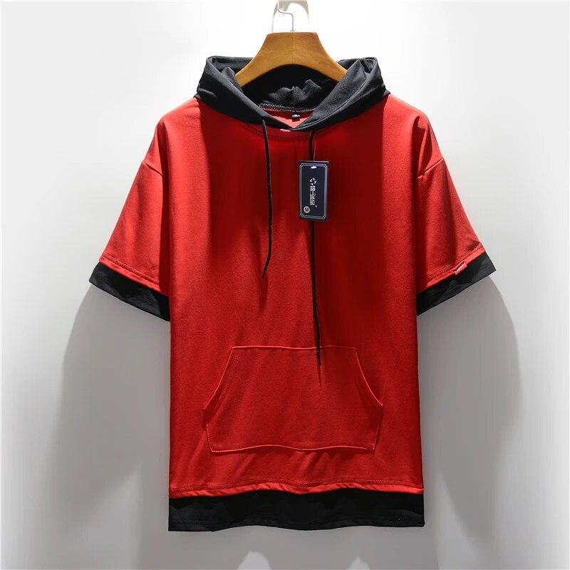 Мужская летняя одежда с короткими рукавами, повседневная свободная молодежная футболка большого размера с короткими рукавами и половиной рукавов