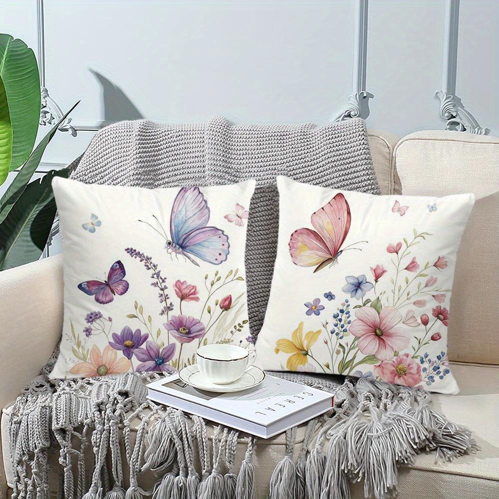 2pcs Boho Graceful Butterfly - Adorned PillowcasesLiving Room Sofa Cushion Cover, Soft and Comfortable, Bedroom Room Decoration