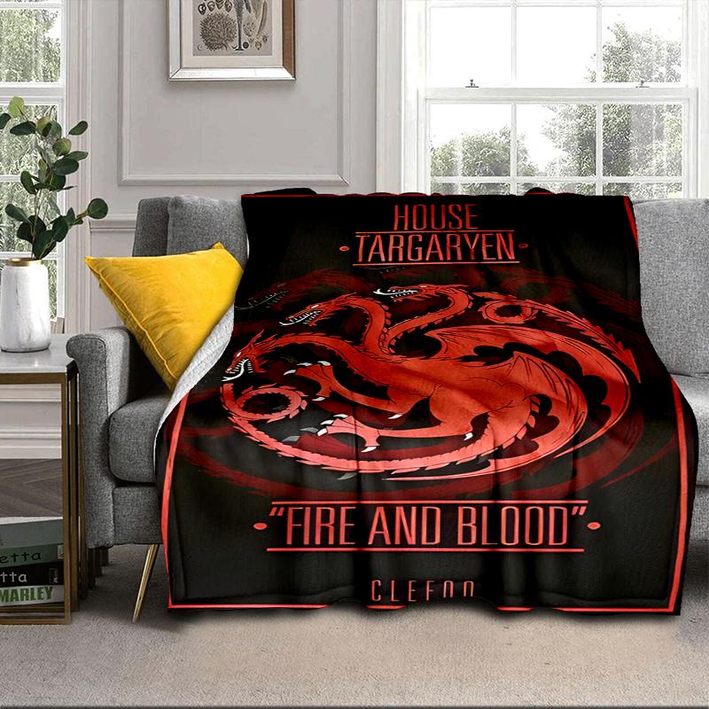 Thrones Dragon Fire And Blood Blanket Flannel Blanket for bed, sofa, Camping, Hiking, Picnic Essentials, gift for family Fan gifts