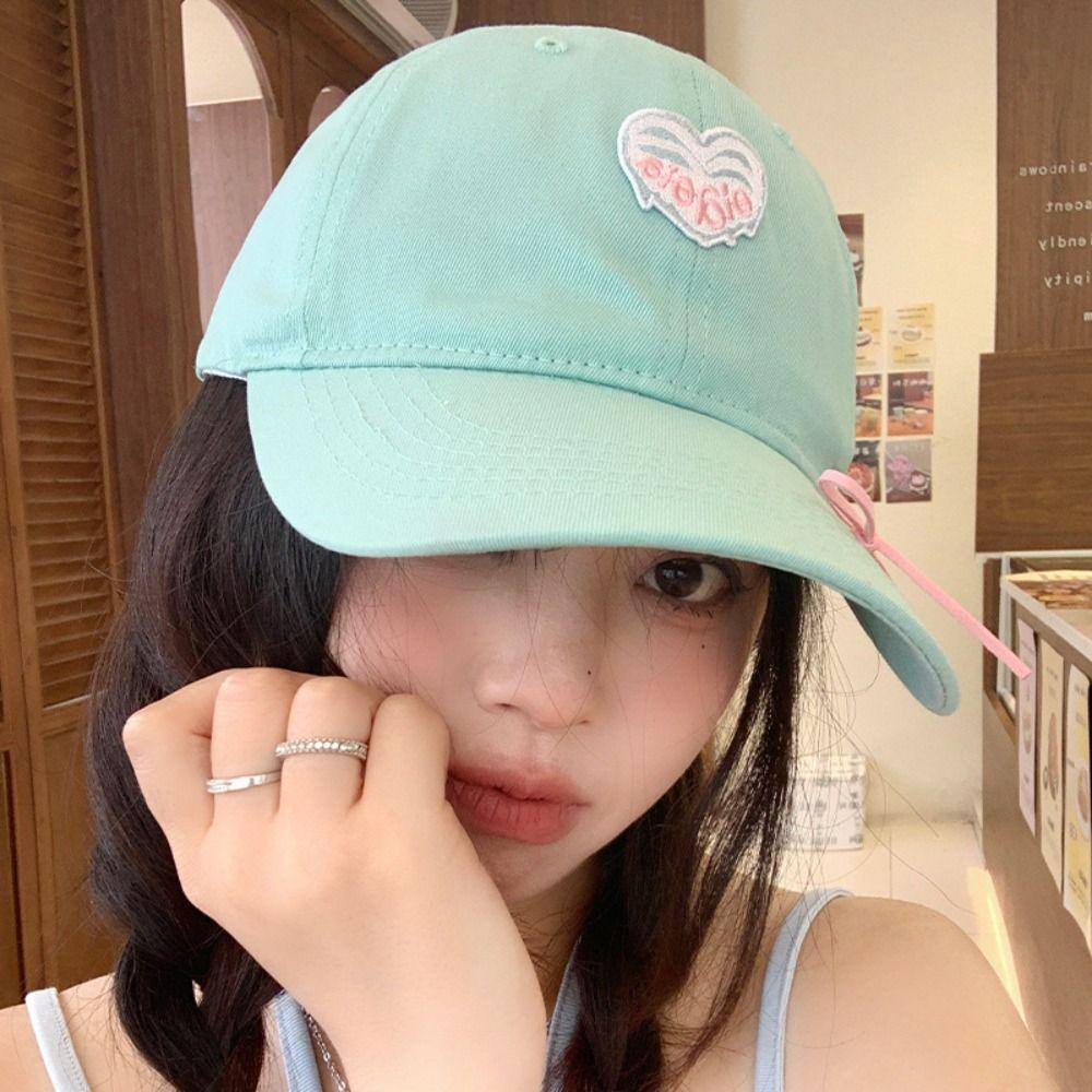 Embroidery Love Heart Baseball Cap Cotton Peaked Cap Sweet Sun Hat Sports