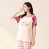 Fentengan 100% pure cotton with chest cushion, soft round neck plaid outer short sleeved home suit set, women's pajamas