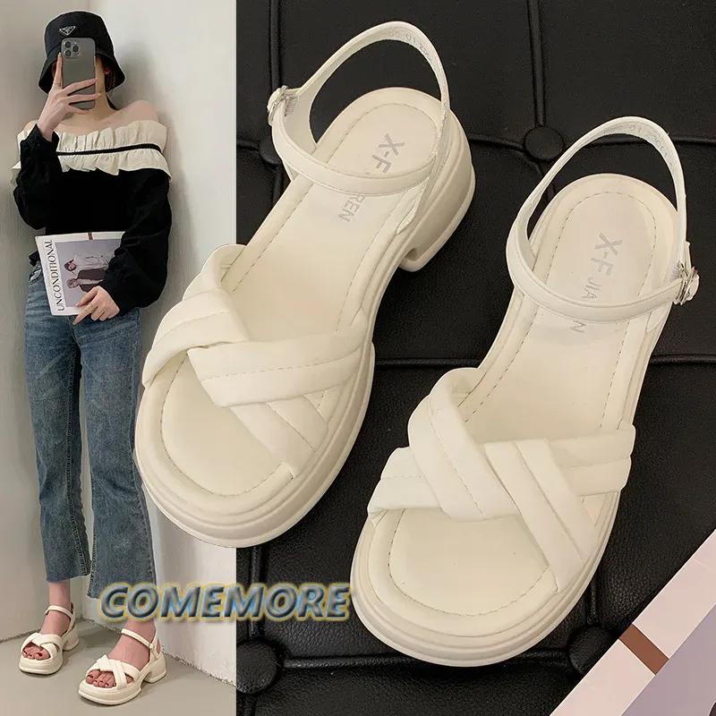 Fashion Summer 2024 New Women's Fashion Platform Cross-toe Sandals Comfortable Casual Shoes Luxury Sandals Heels Woman Round Head Beach