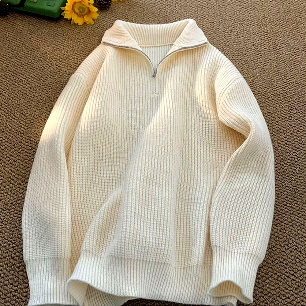 Женский и мужской свитер с воротником Y2K, вязаные толстовки, пальто для мужчин с молнией, корейские зимние наружные пуловеры, мужская блузка