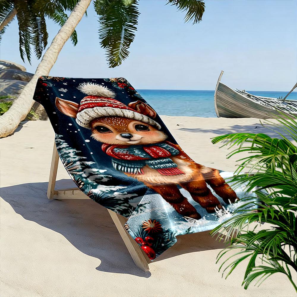 Cozy deer winter charm Print beach towel, quick drying, suitable for travel, outdoor sports, jogging, the beach and swimming, gift