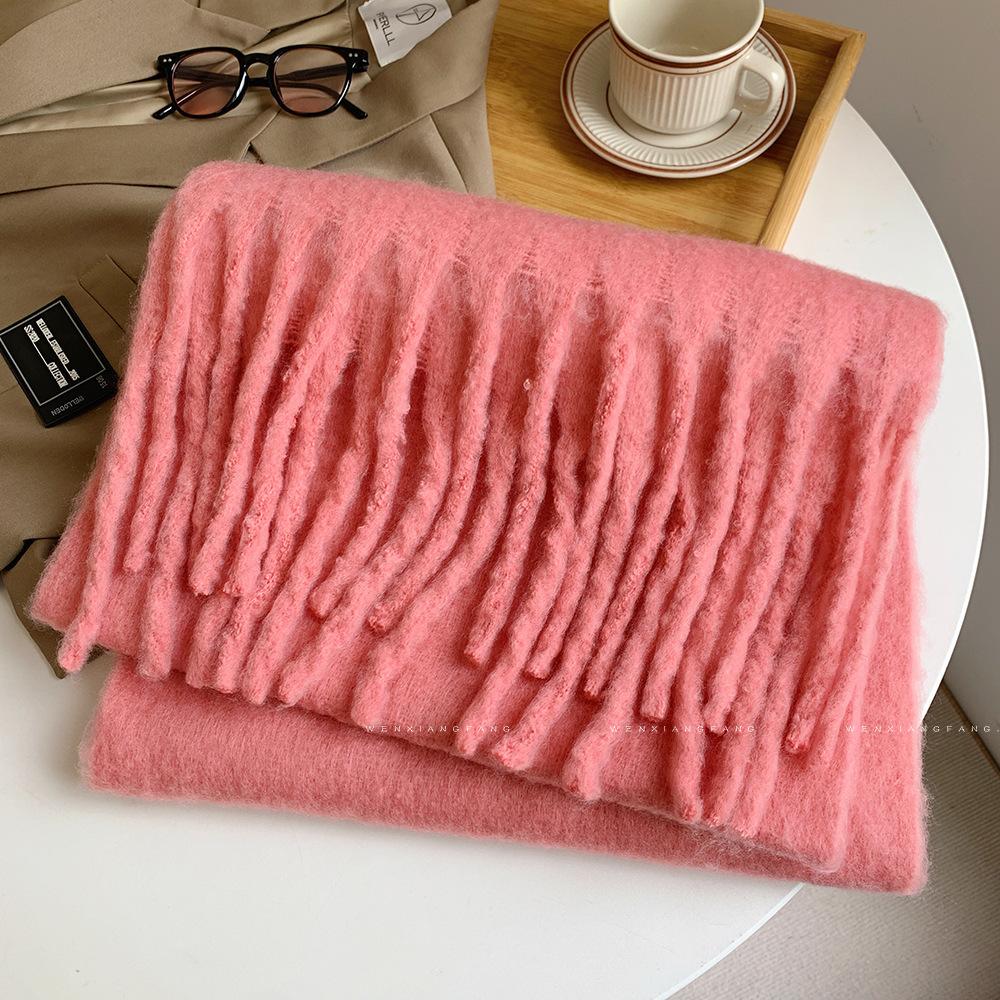 2025 Autumn/Winter New Women'S Extended Thick Solid Color Mohair Scarf Coarse Braid Student Shawl Neck