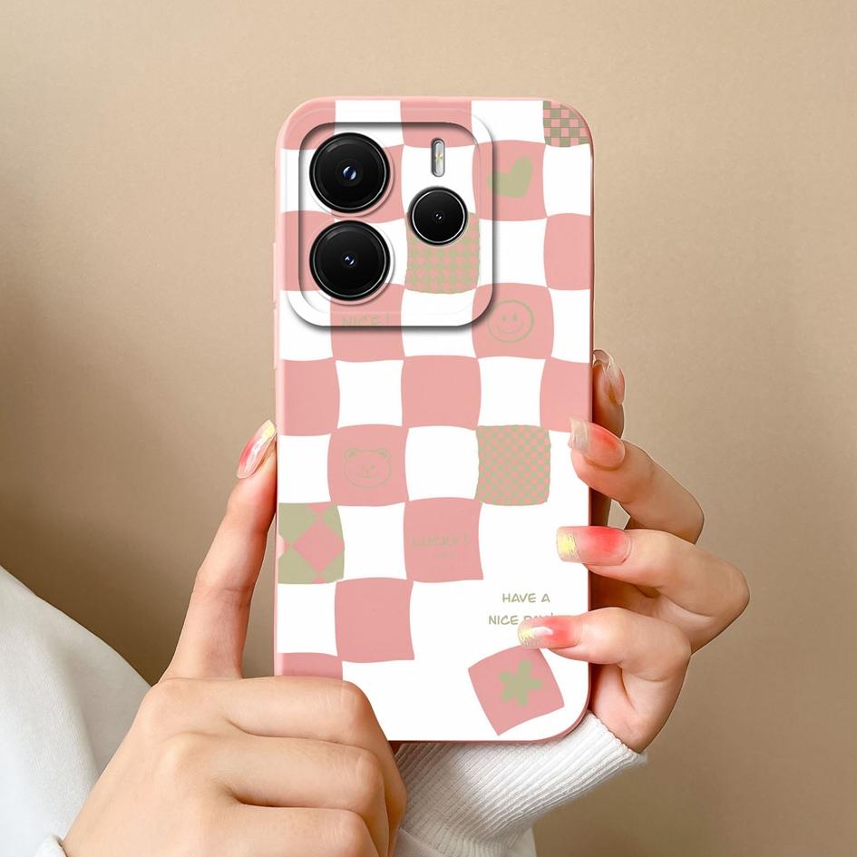 Чехол для Redmi Note 14S 12S 11S 12Turbo 11 12 14 12R 11E 11T Pro Plus 4G 5G Retro Grid Pattern Liquid Silicone Premium Protection Cover для Redmi Capa