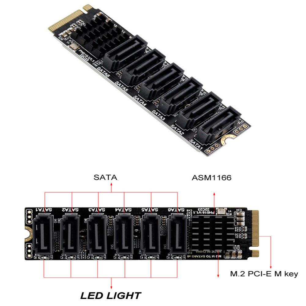 M.2 NVME PCI-E PCIE 3.0 X4 X8 X16 To 6 Port 3.0 SATA Adapter Card 6Gbps Chassis Server PC Computer Expansion