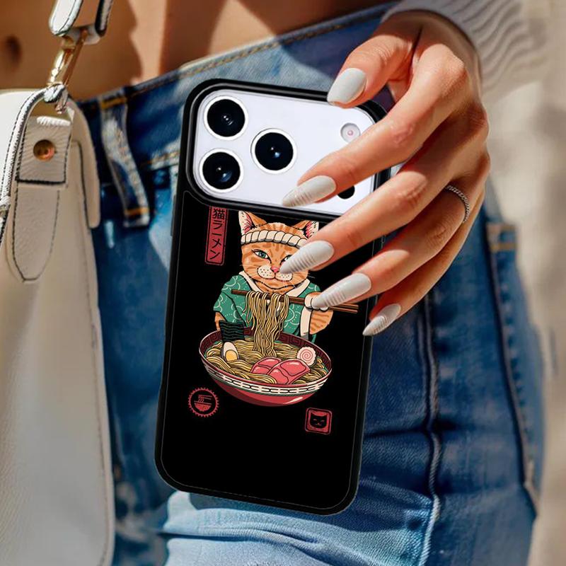 Чехол для телефона с японским искусством «Кошка Рамен» Для iPhone 17 Air 14 15 13 12 Max Чехол Для Apple 16e 11 Pro Max Plus Coque