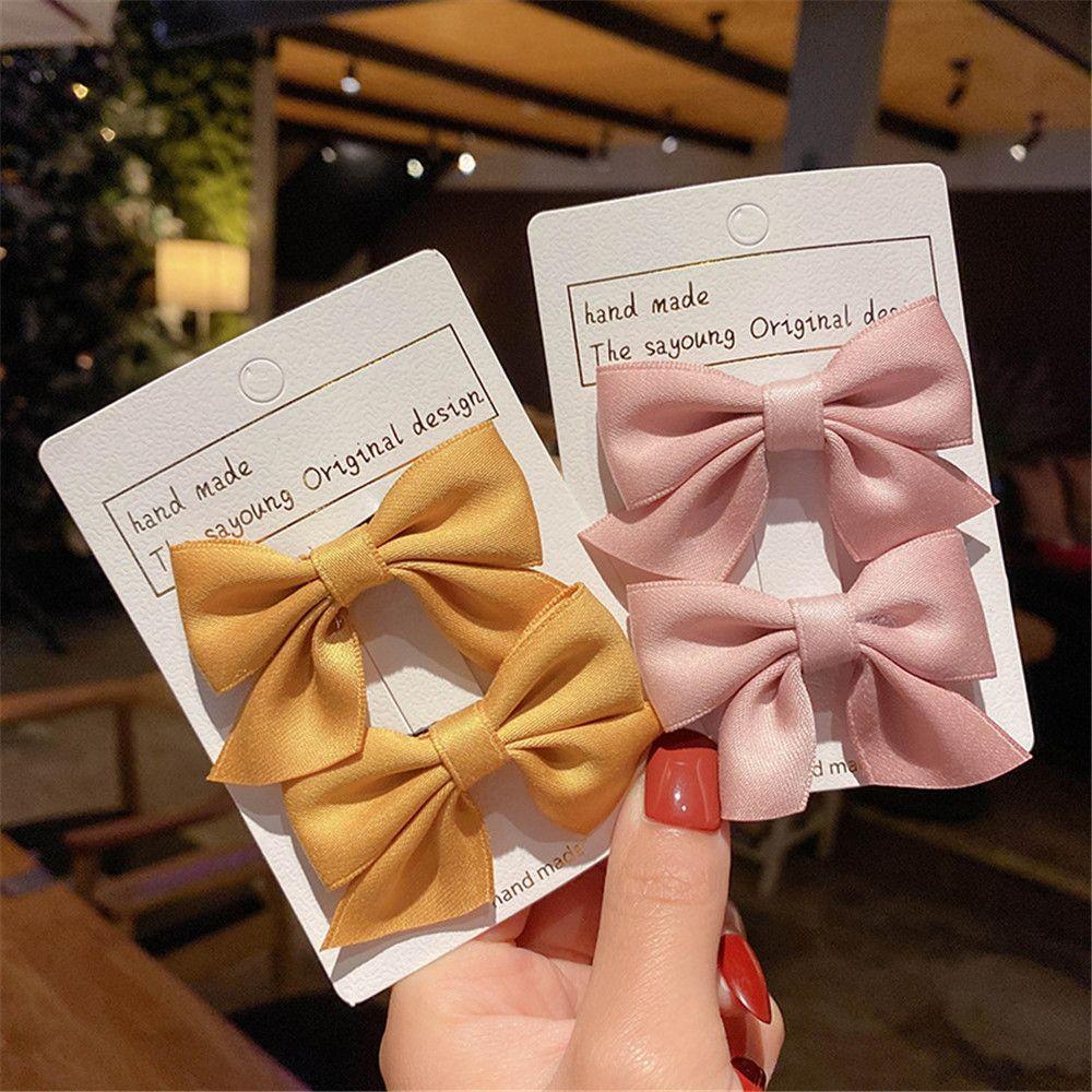 2Pcs Cute Little Girl Solid Color Bowknot Barrettes Baby Hairpins Kids Hair Clips Bow Headgear