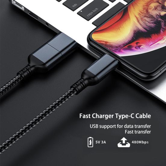 Type-C Data Cable 2-In-1 Mobile Stable Output Fast Portable 3A Plug Charging 1.2M Phone Charger Usb-C