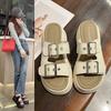 Belt Buckle Slippers Women's 2025 Summer New Versatile Outer Wear Platform Beach Slippers National Fashion Comfortable Breathable Sandals
